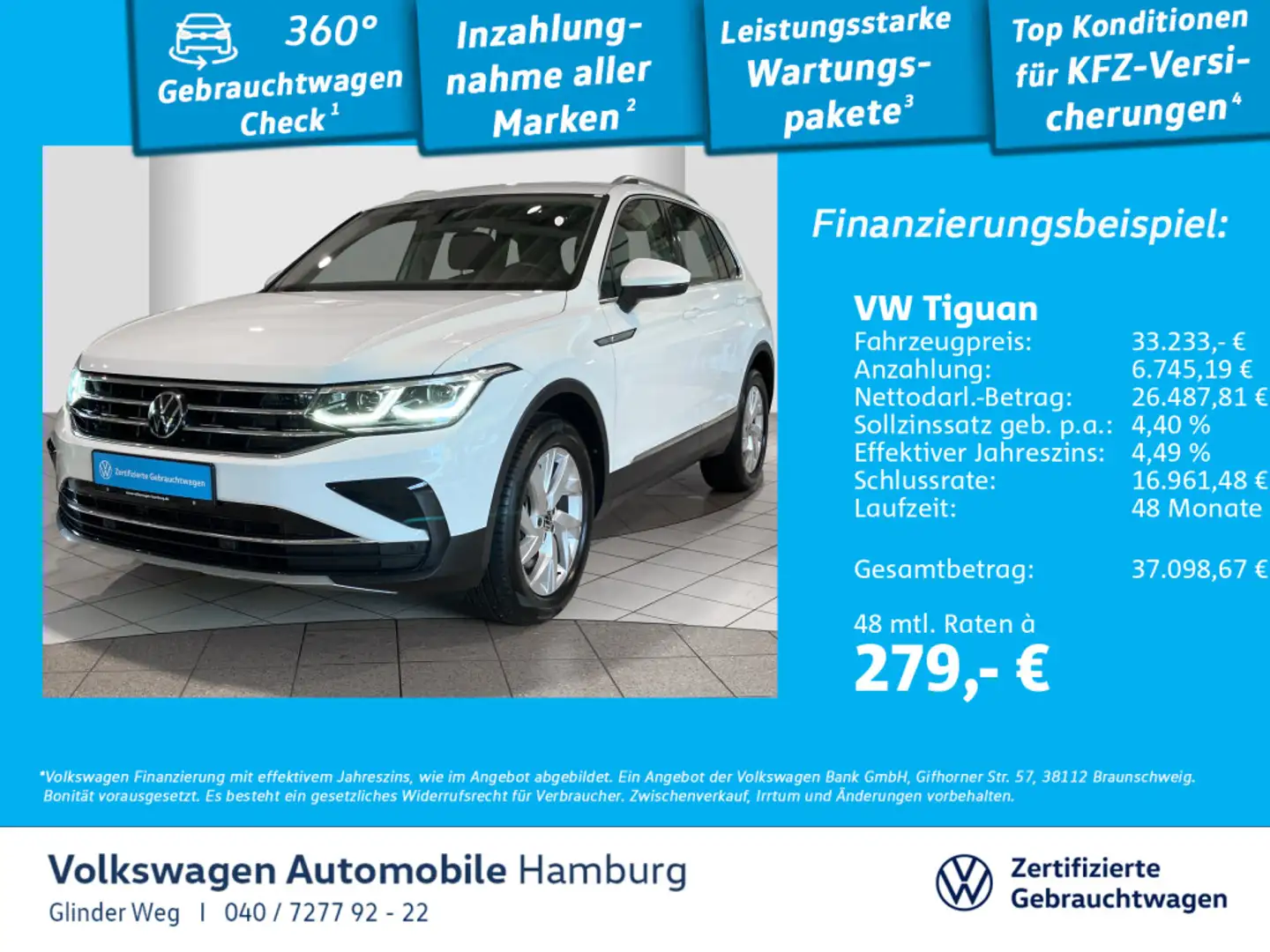 Volkswagen Tiguan 2.0 TSI DSG 4M AppConnect Navi LED Einpar Weiß - 1