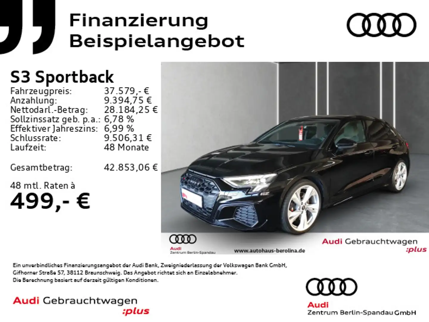 Audi S3 *PANO*B&O*Opt.-Schwarz+*ACC*NAV+* Schwarz - 1