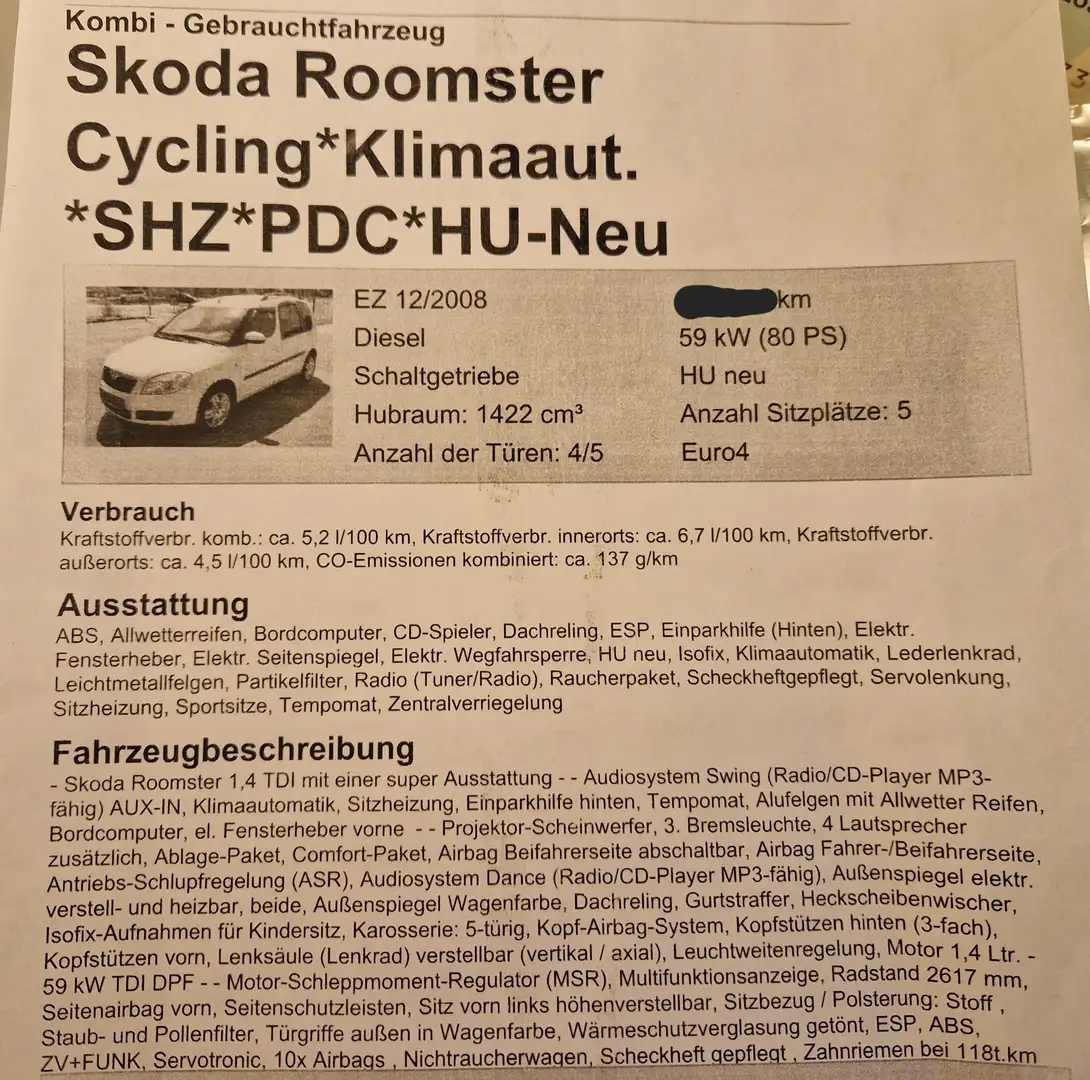 Skoda Roomster Roomster 1.4 TDI Comfort Weiß - 2