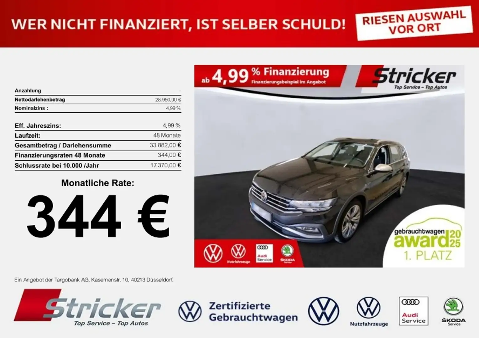 Volkswagen Passat Alltrack 2.0 TDI DSG 344,-ohne Anzahlung Navi ACC Grau - 1