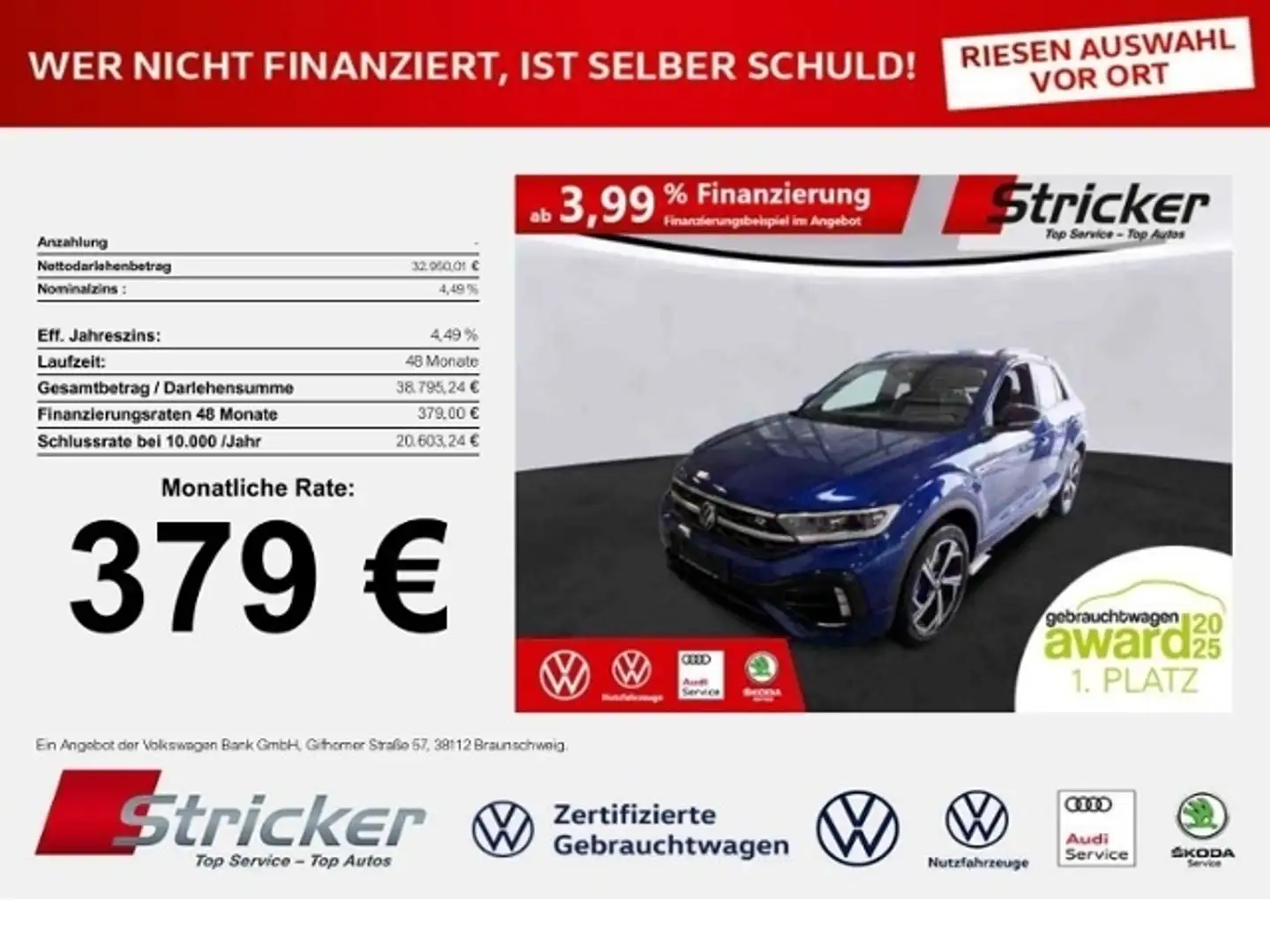 Volkswagen T-Roc R Black Style 379,-ohne Anzahlung Akrapovic Kamer Blau - 1