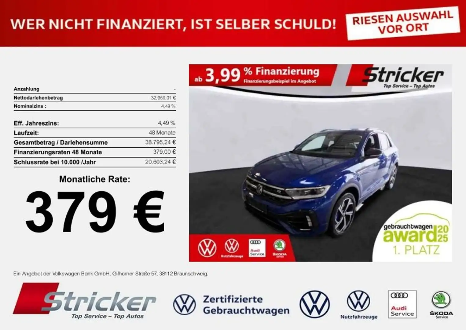 Volkswagen T-Roc R Black Style 379,-ohne Anzahlung Akrapovic Kamer Blau - 2