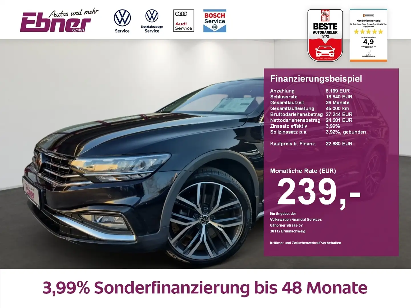 Volkswagen Passat Alltrack 200PS TDI 4M DSG PANO+KAMERA+MASSAGE+ACC+NAVI+LED+ Schwarz - 1