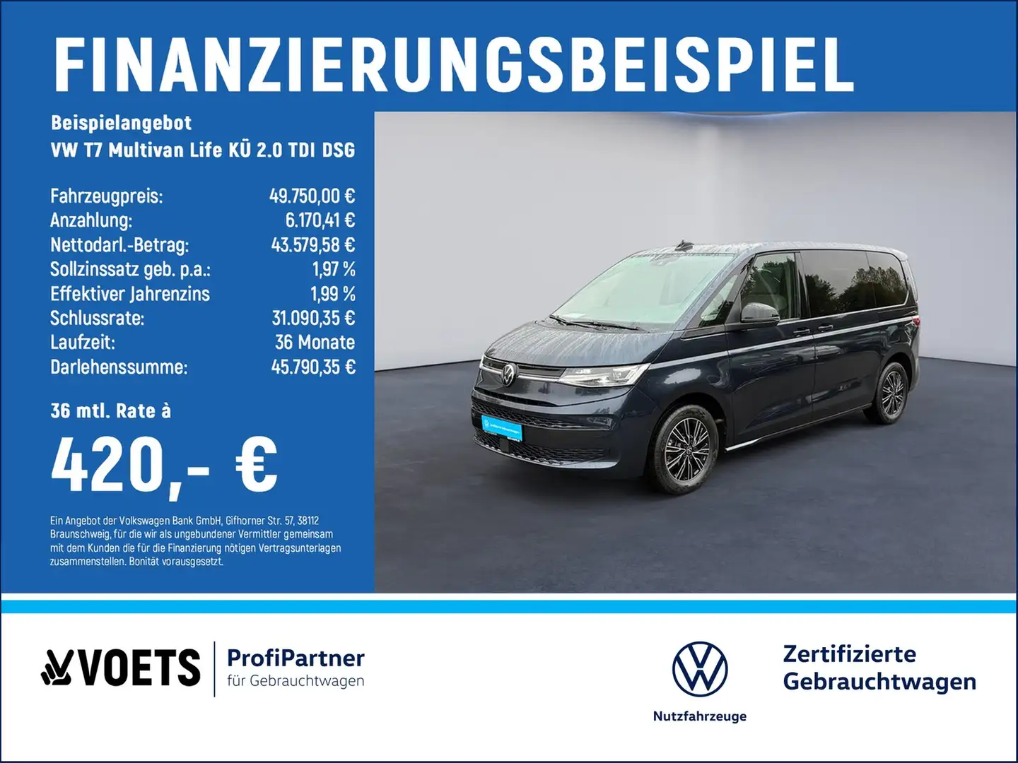 Volkswagen T7 Multivan Life KÜ 2.0 TDI DSG AHK+PANO+RearView Blau - 2