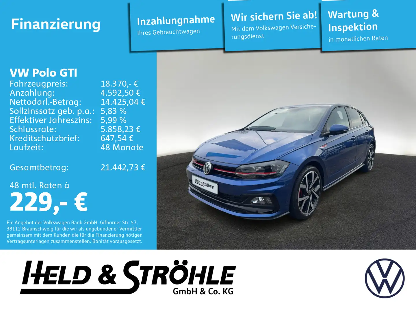 Volkswagen Polo GTI 2.0 TSI DSG LED NAV BEATS PARKLENK SHZ Blau - 1