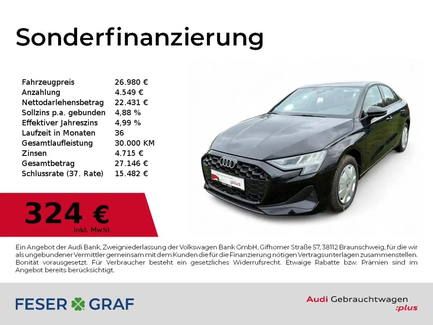 Audi A3 Limousine 30TFSI SHZ/CarPlay/VC/GRA/PDC+ Schwarz - 1
