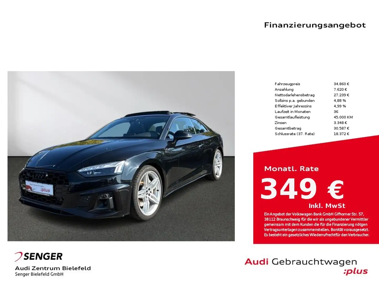 Audi A5 Coupé 50 TDI quattro S Line Matrix MMI plus Noir - 1