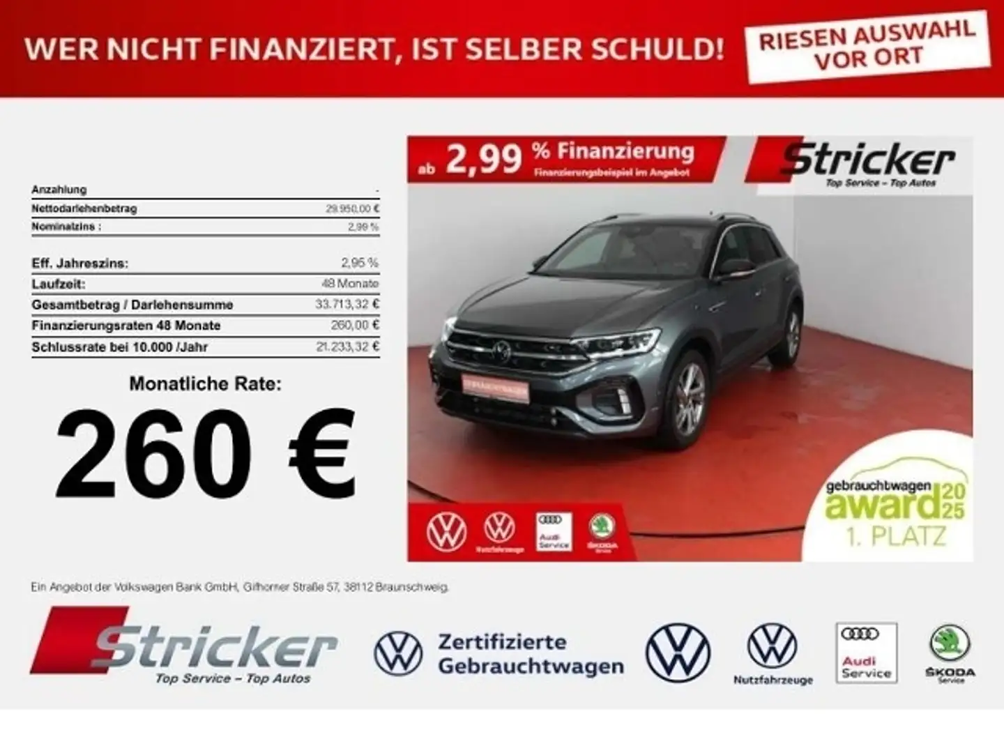 Volkswagen T-Roc R-Line 1.5TSI DSG Navi AHK Kamera Grau - 1