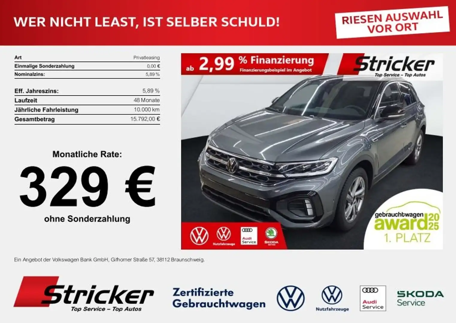 Volkswagen T-Roc R-Line 1.5TSI DSG 260,-ohne Anzahlung Navi AHK Ka Grau - 2