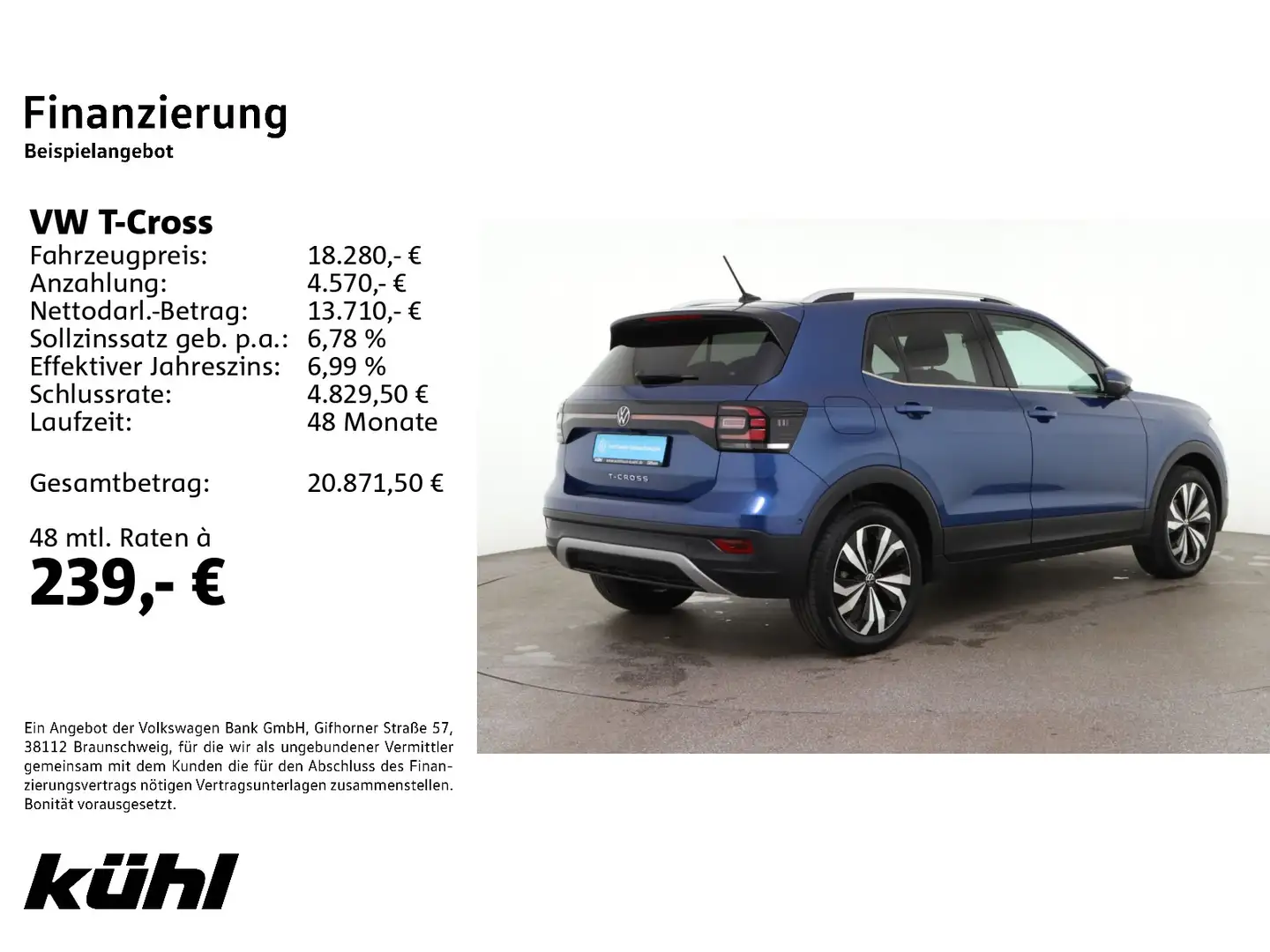 Volkswagen T-Cross 1.0 TSI Style LED/ACC/Kamera/App/Navi Blau - 2