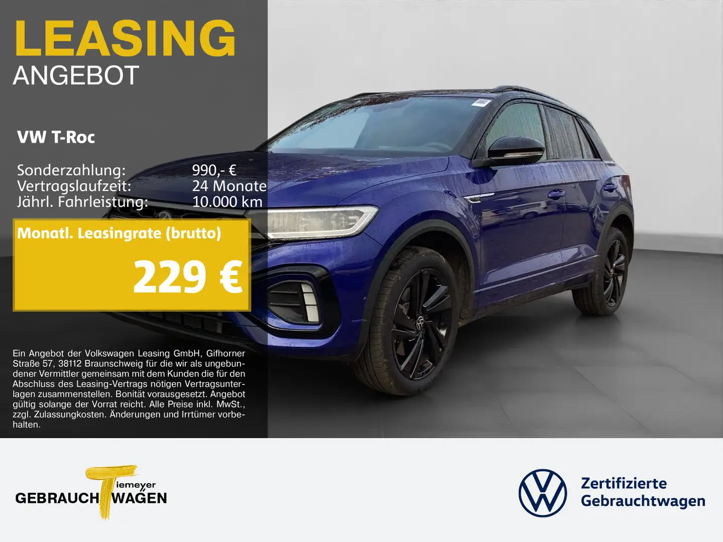 Volkswagen T-Roc 2.0 TDI DSG R-LINE BLACK LM18 PANO AHK KAM Blau - 1