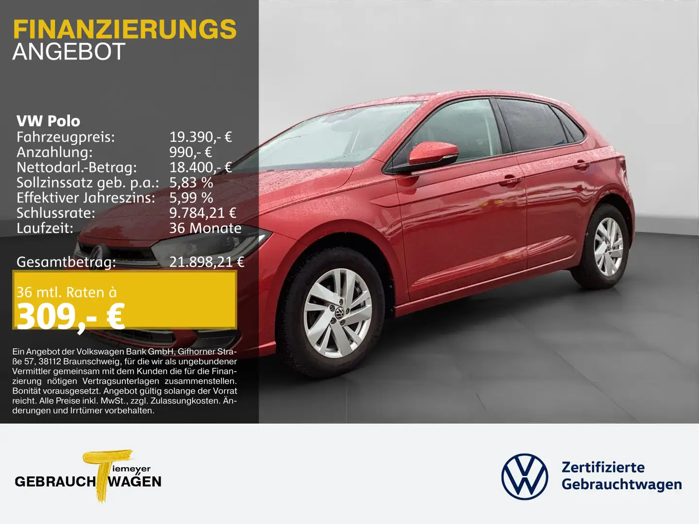 Volkswagen Polo 1.0 TSI DSG STYLE IQ.LIGHT NAVI KAMERA AHK Rot - 1