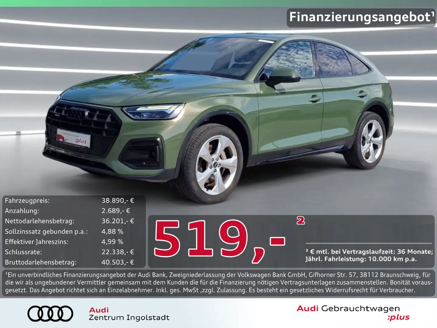 Audi Q5 Sportback 50 TFSI e qu NAVI virt 20" advanced Grün - 1
