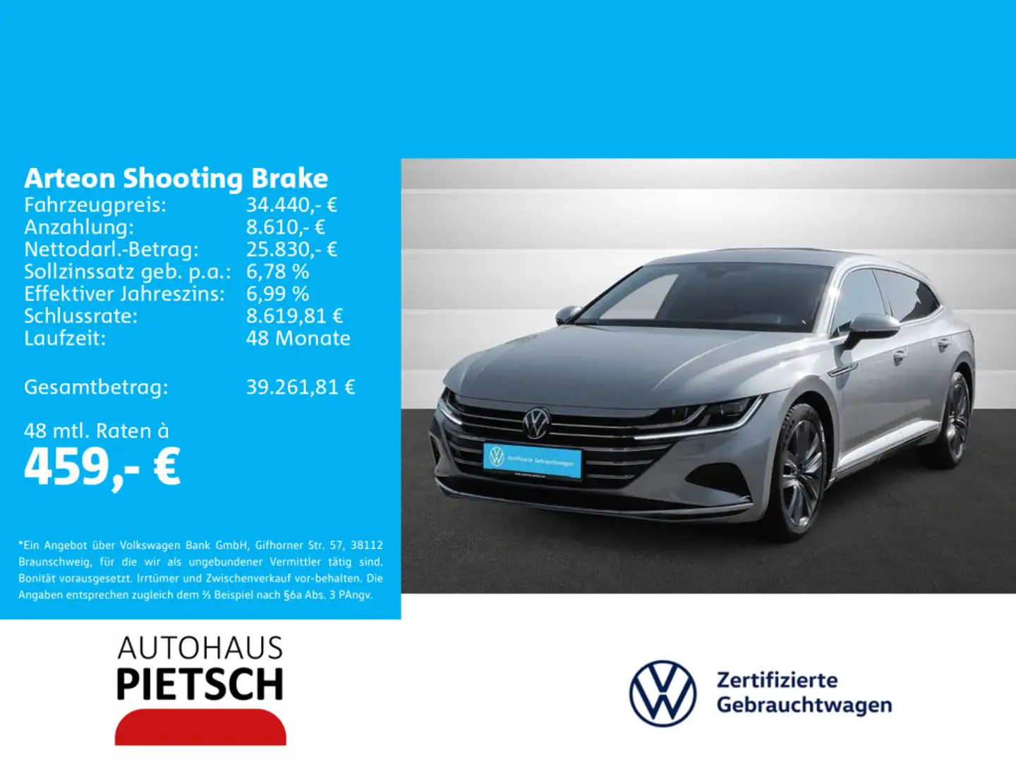 Volkswagen Arteon 2.0 TDI Elegance AHK Navi Silber - 1