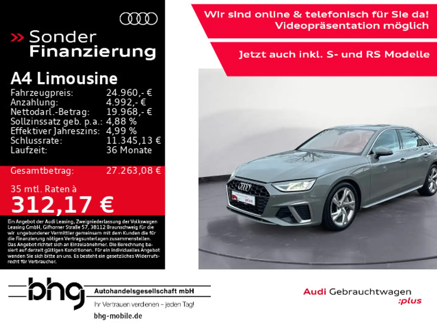 Audi A4 40 TDI S-line LED/Kamera/B&O/Assist Grau - 1