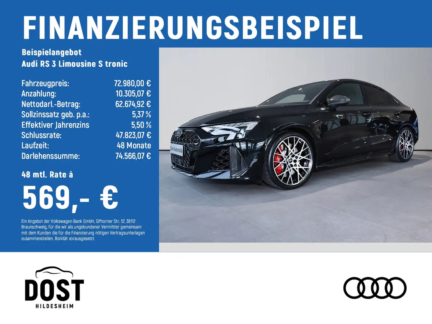 Audi RS3 RS 3 Limousine S tronic NAVI+PANO+RS ABGAS+LEDER Schwarz - 2