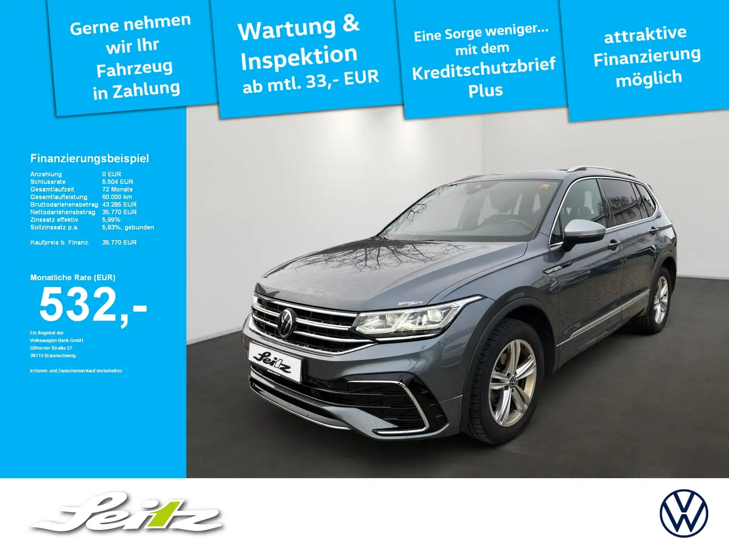 Volkswagen Tiguan Allspace 2.0 TDI R-Line 4Motion AHK. Navi. Rückfahrkamera Grijs - 1
