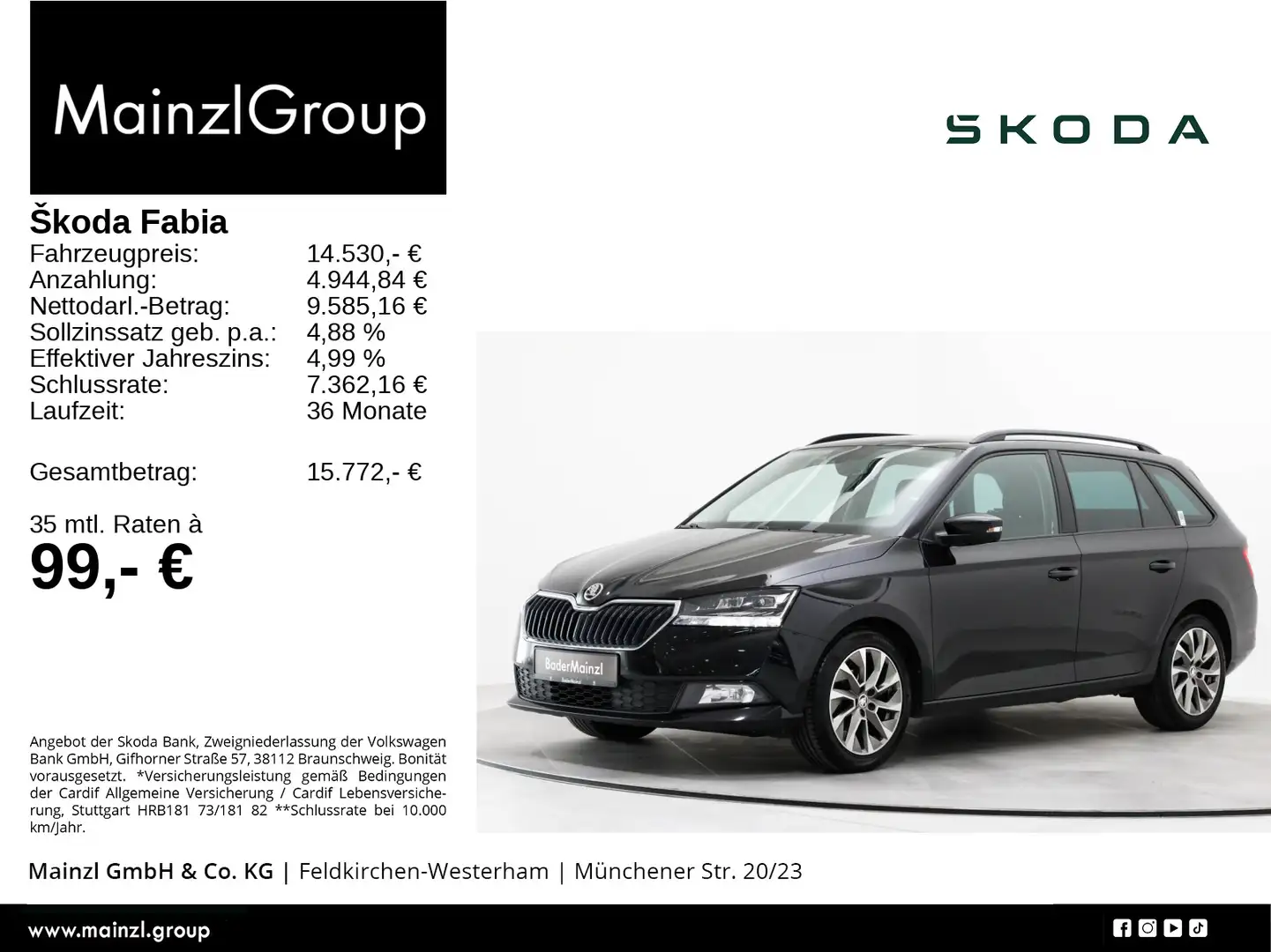 Skoda Fabia Combi 1.0 TSI Clever Alu PDC CarPlay SHZ Schwarz - 1
