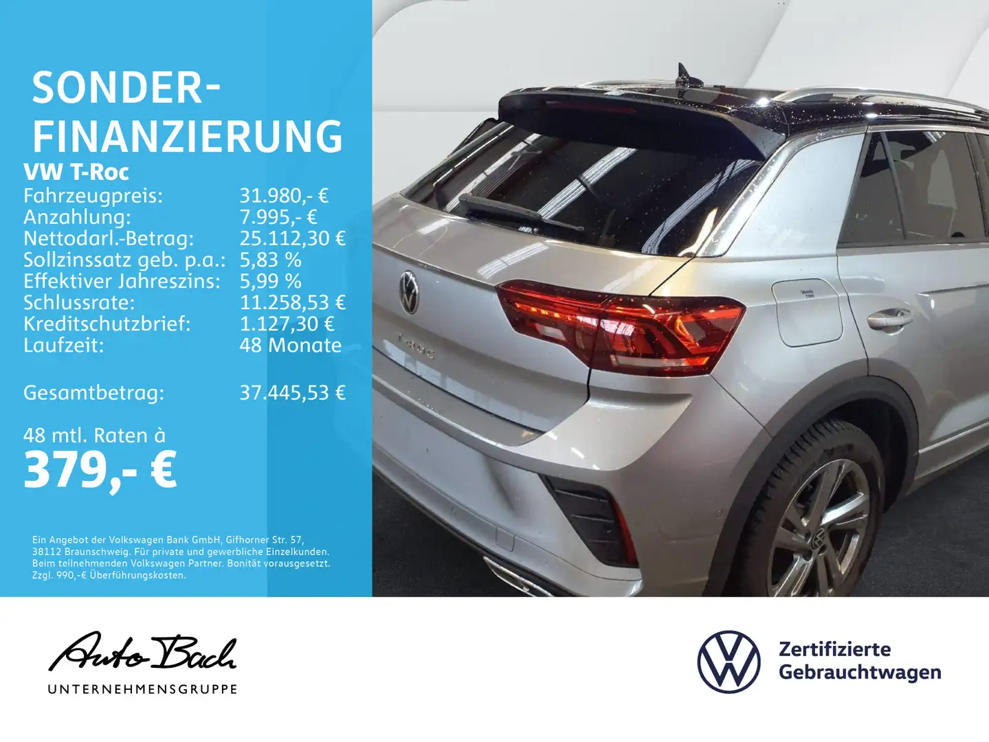 Volkswagen T-Roc R-Line 1.5TSI DSG Navi LED ACC EPH AHK Silber - 2