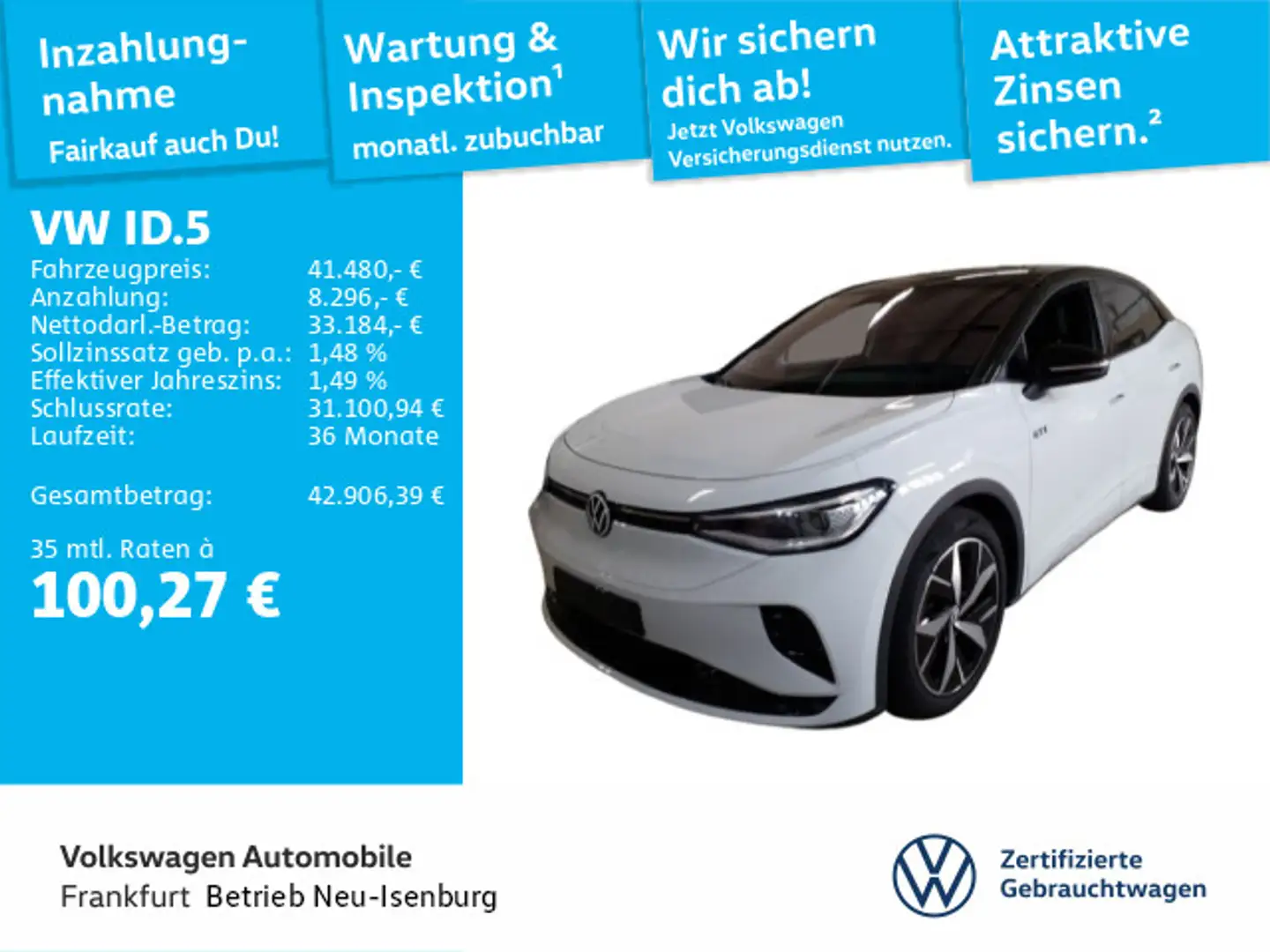 Volkswagen ID.5 GTX 4Motion IQ.Light Navi SideAssist FrontA Weiß - 1