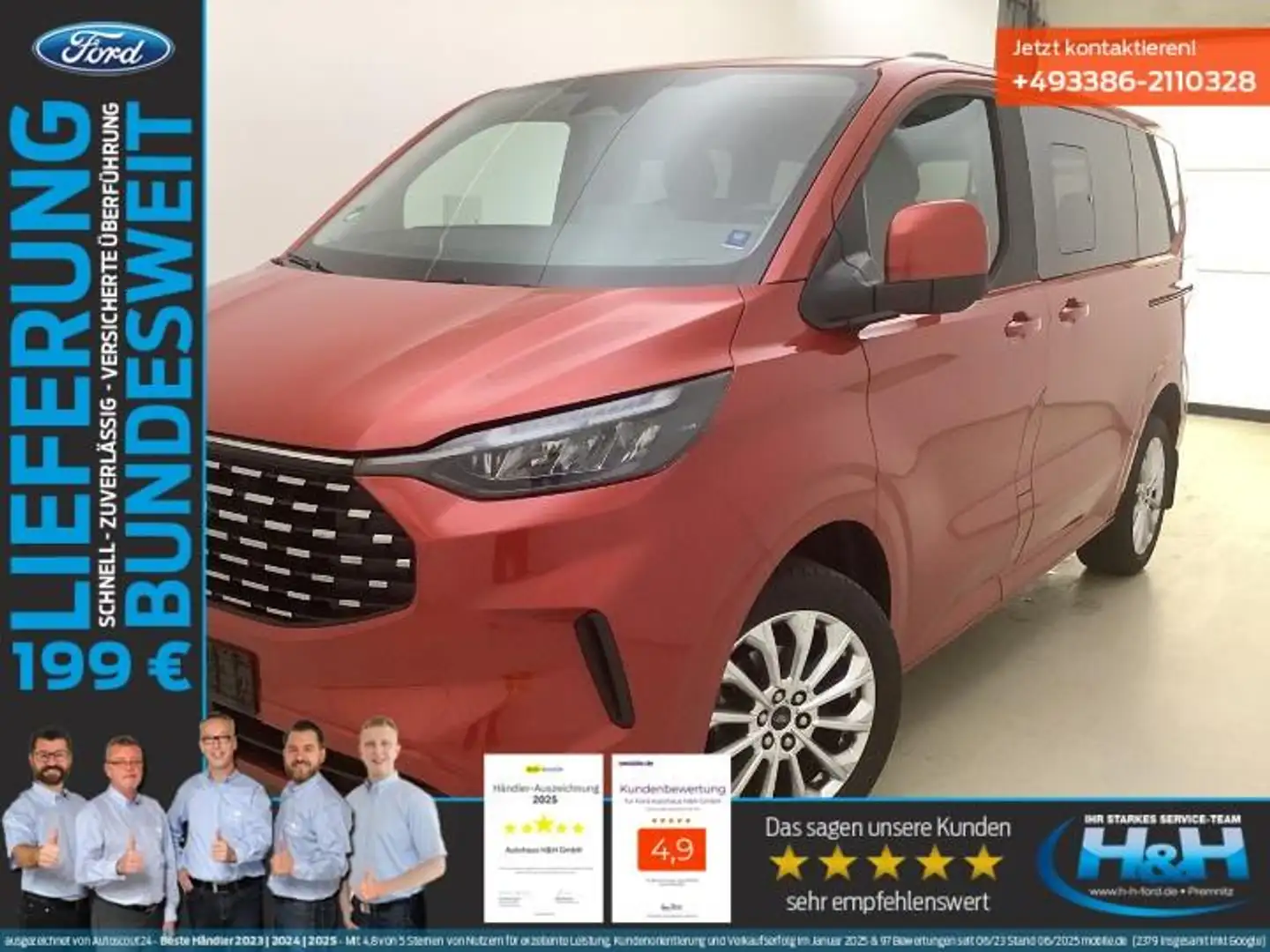Ford Tourneo Custom 2.0 L1 Titanium ACC+Totwink. Rouge - 1