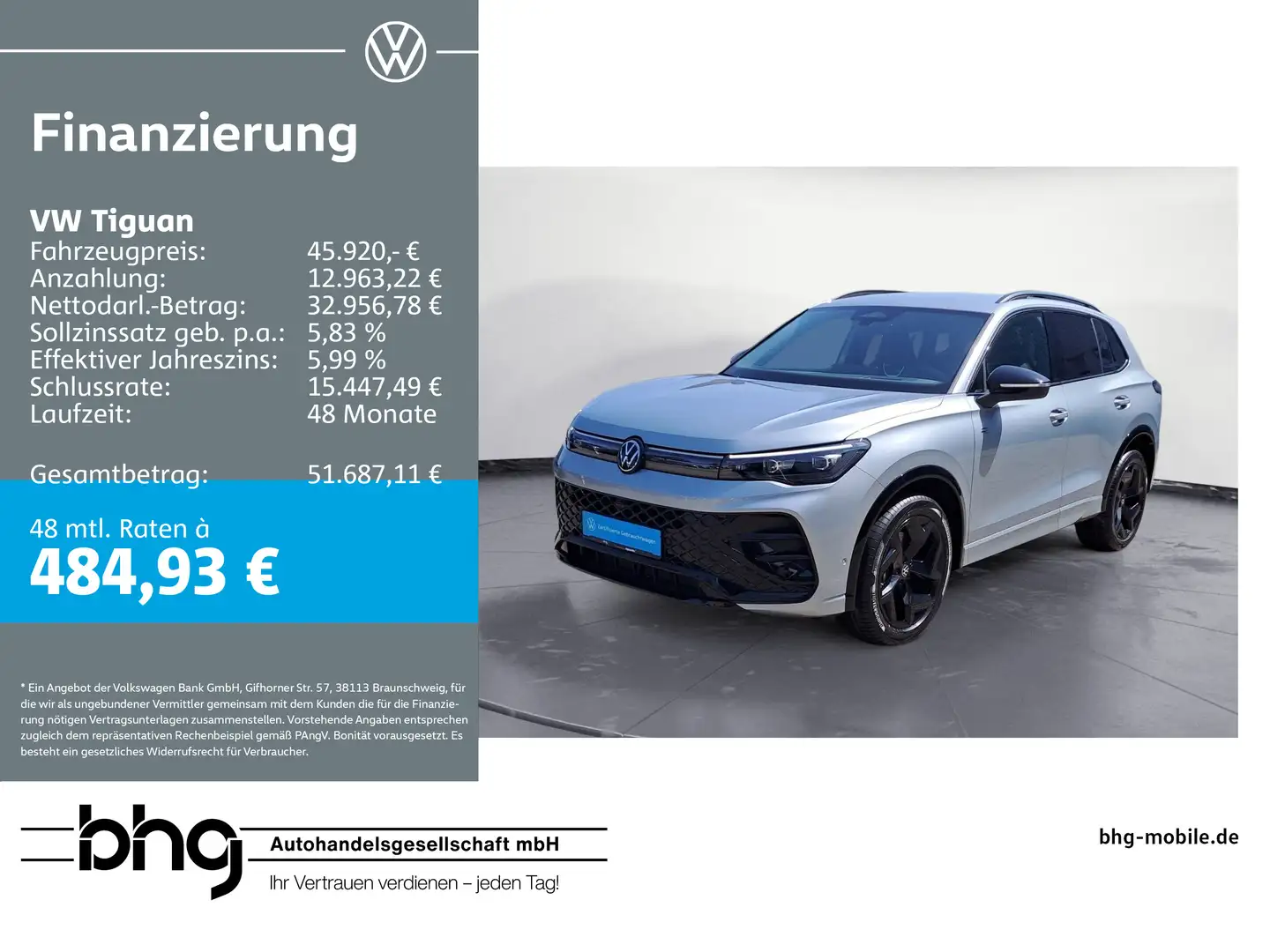 Volkswagen Tiguan 2.0 TDI SCR 4MOTION DSG R-Line #AHK #LED Silber - 1