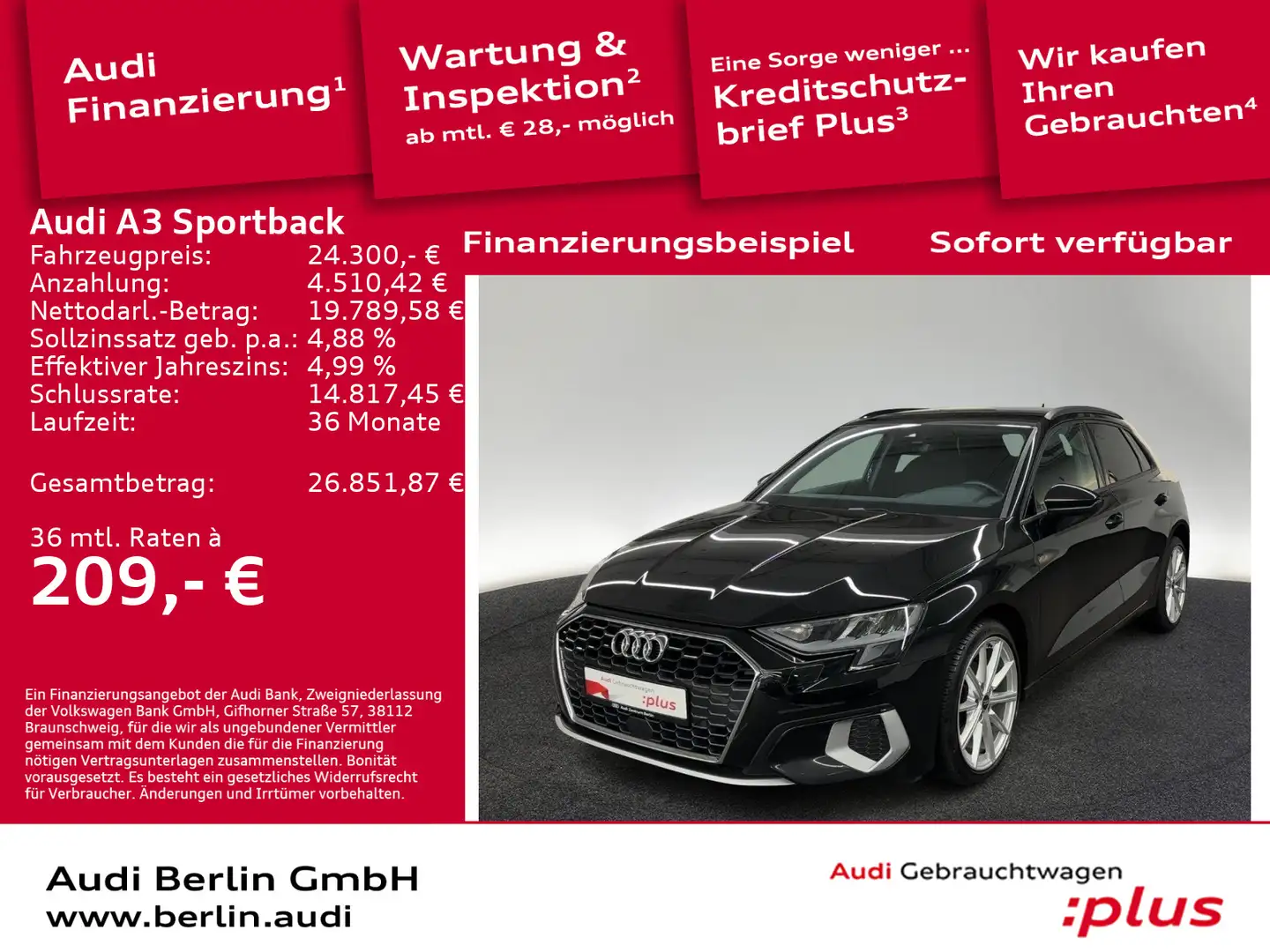 Audi A3 Advanced 30 TDI S tr. LED AHK RFK V Zwart - 1