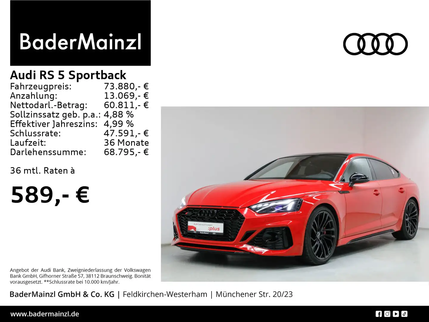 Audi RS5 Pano 280km/h Matrix B&O HUD 360° Rouge - 1