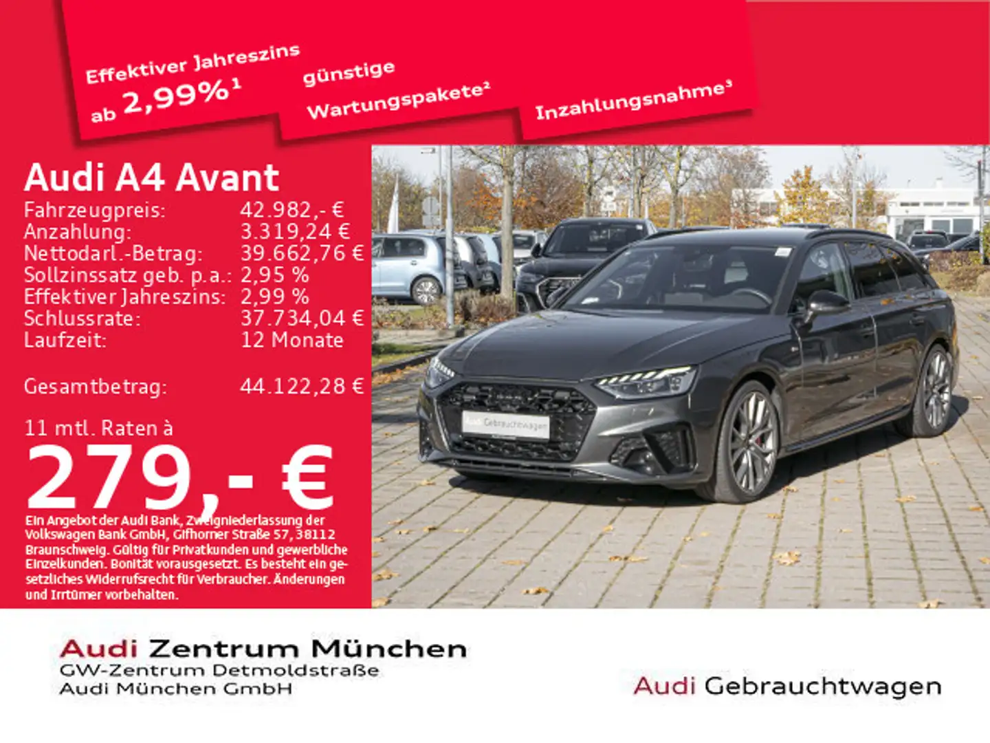 Audi A4 45 TFSI qu. S tronic 2x S line StdHzg/M Grau - 1