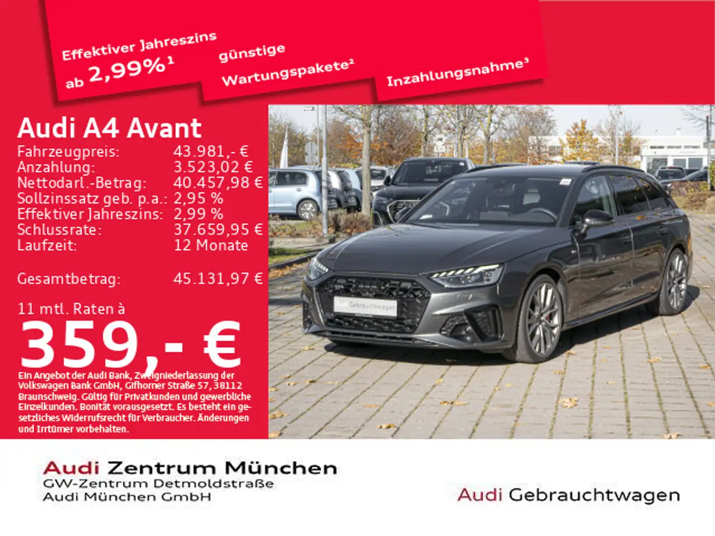 Audi A4 45 TFSI qu. S tronic 2x S line StdHzg/M Grau - 1