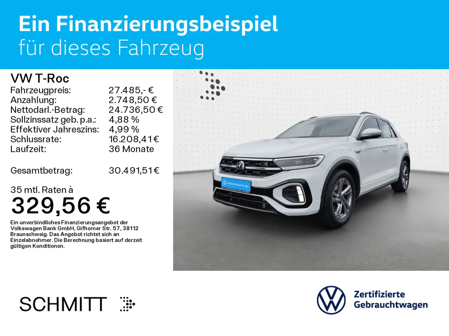 Volkswagen T-Roc R-Line 2.0 l TDI+Pano+StHz+LED+AHK+Kamera Weiß - 2