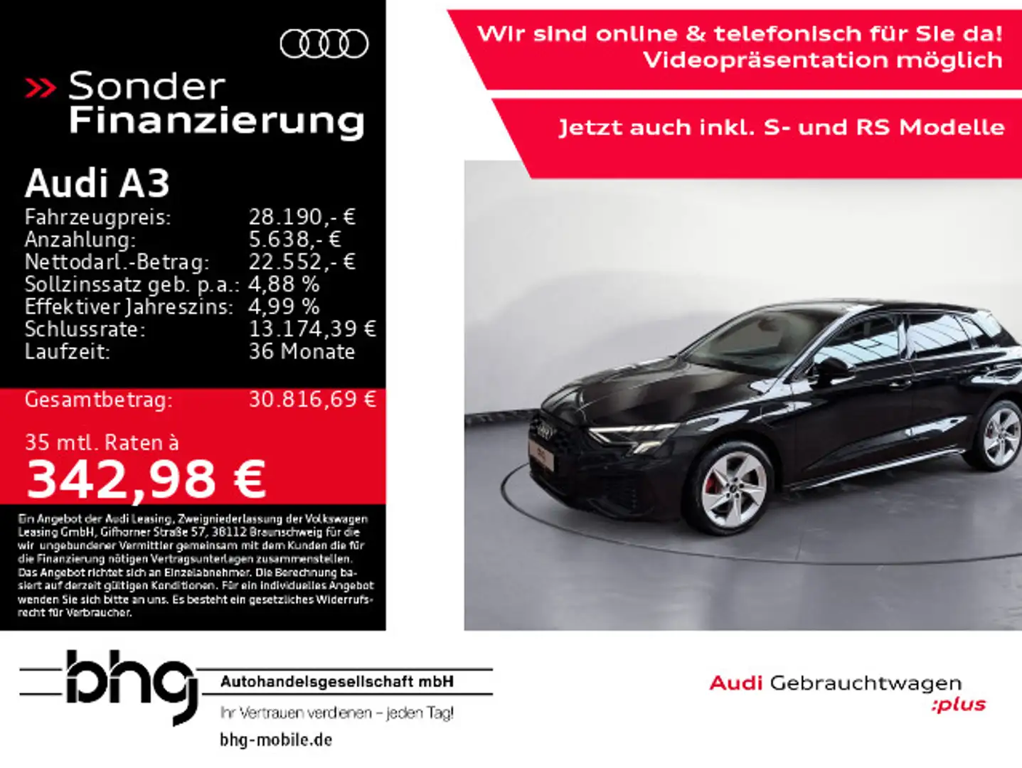 Audi A3 45 TFSIe Sportback S tronic S line *LED*NAVI* Schwarz - 1