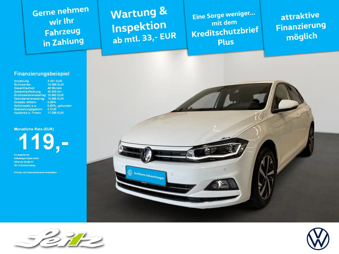Volkswagen Polo VI 1.0 TSI Highline *LED*NAVI*PARKSENSOR* Weiß - 1