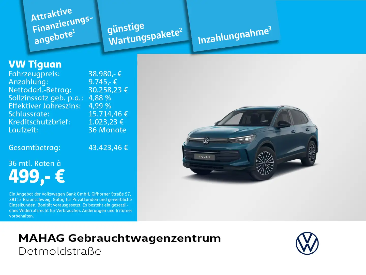 Volkswagen Tiguan 2.0 TDI GOAL Navi LED+ AHK AreaView DSG Blau - 1