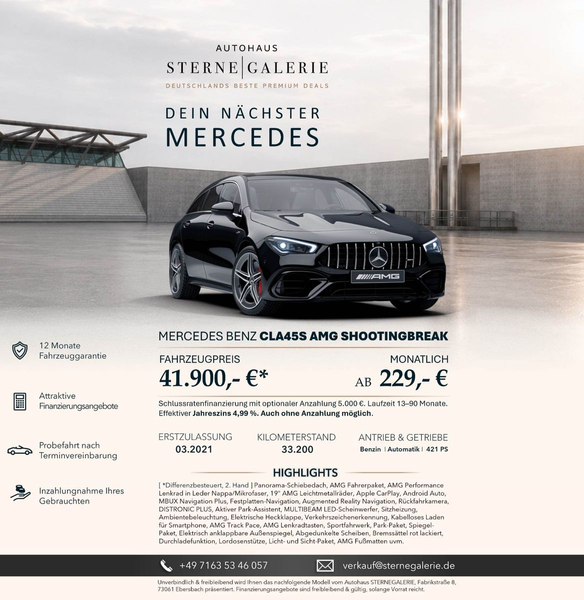 Mercedes-Benz CLA 45 AMG SB/PANO/RÜCKFAHRK/MUTLI/AMBIENT
