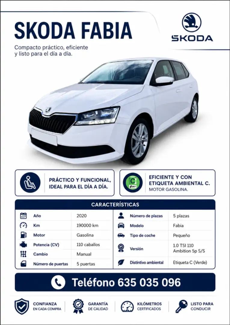 Skoda Fabia Combi 1.0 TSI Ambition Plus 81kW Blanco - 1