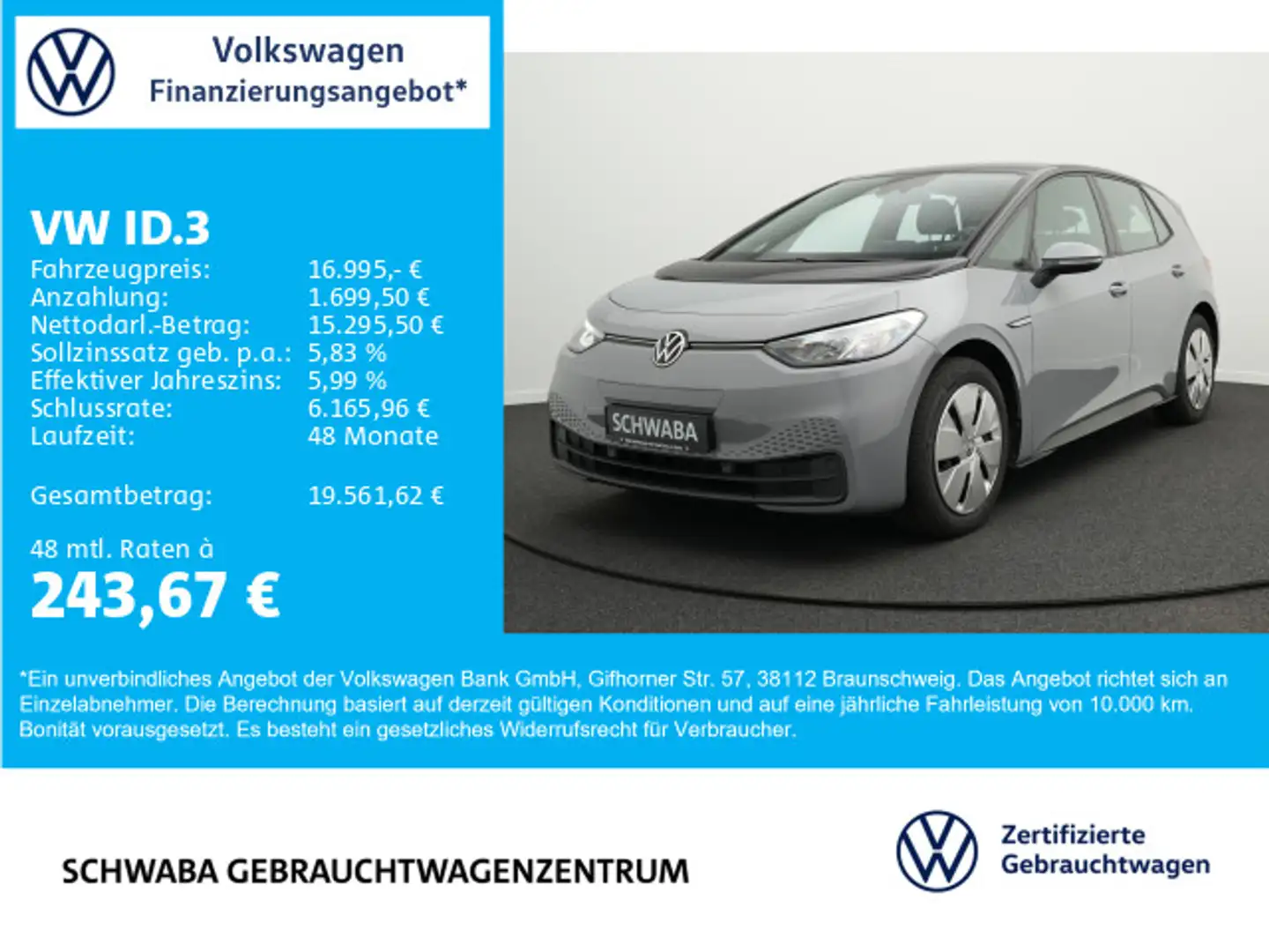 Volkswagen ID.3 Pure Performance *Batt-Kap 55 kW/h*LED*NAV* Grigio - 1