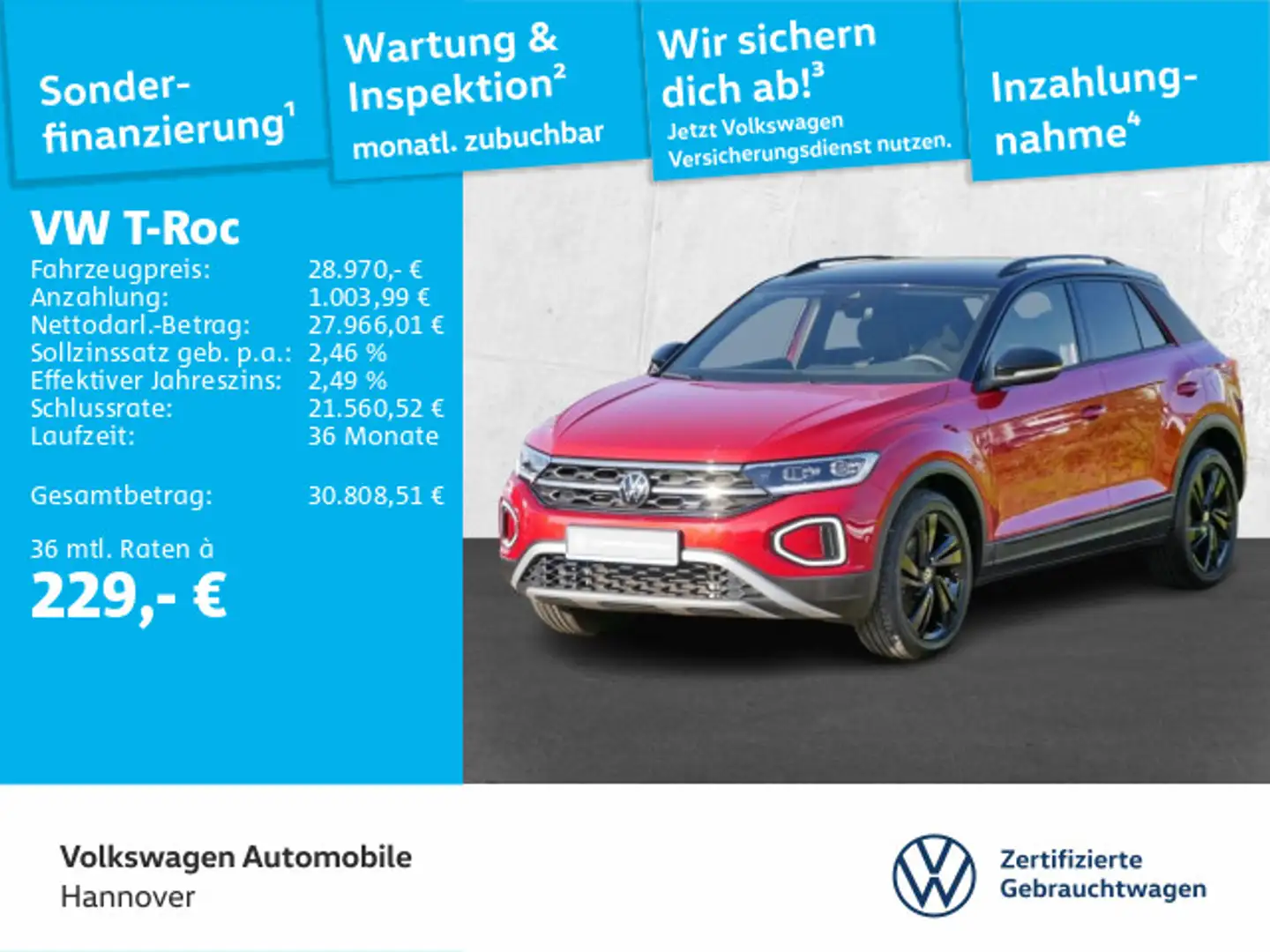 Volkswagen T-Roc 2.0 TDI DSG Navi AHK LED Digcockpit PDC SH Rot - 1