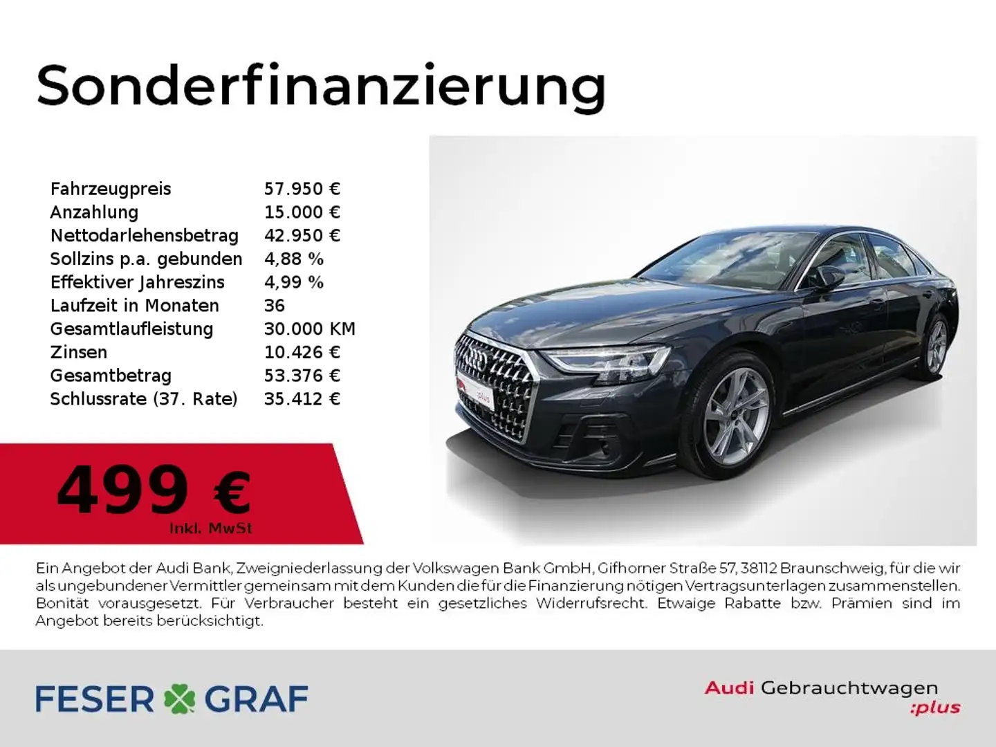 Audi A8 50 TDI HUD,Sitzbel,Kameras,Leder,Allradlenk. Grau - 1