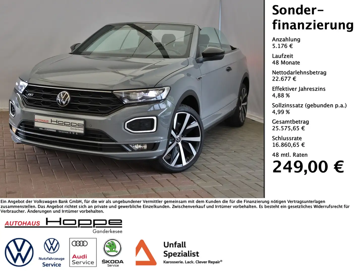 Volkswagen T-Roc Cabriolet R-Line 1.5 l TSI DSG+LED+ACC+NAVI+LEDER Grau - 1