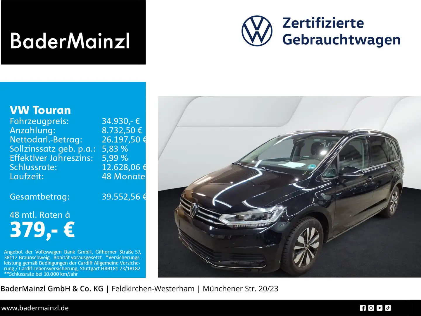 Volkswagen Touran 1.5 TSI DSG Goal 7-S. AHK Virtual ACC LED Schwarz - 1