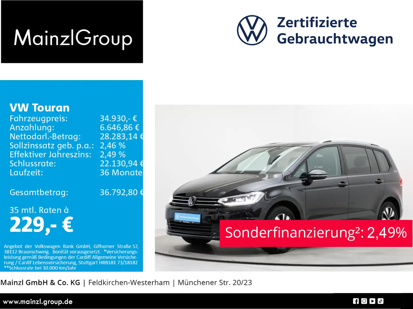 Volkswagen Touran 1.5 TSI DSG Goal 7-S. AHK Virtual ACC LED Schwarz - 1