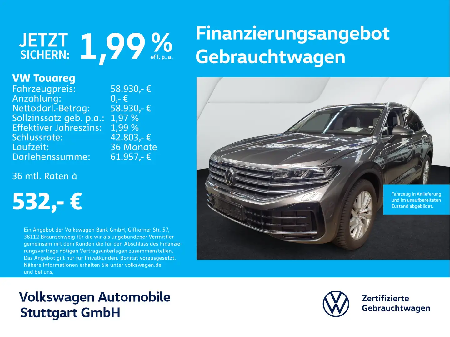 Volkswagen Touareg Elegance 3.0 TDI V6 Navi Kamera AHK ACC Grau - 1
