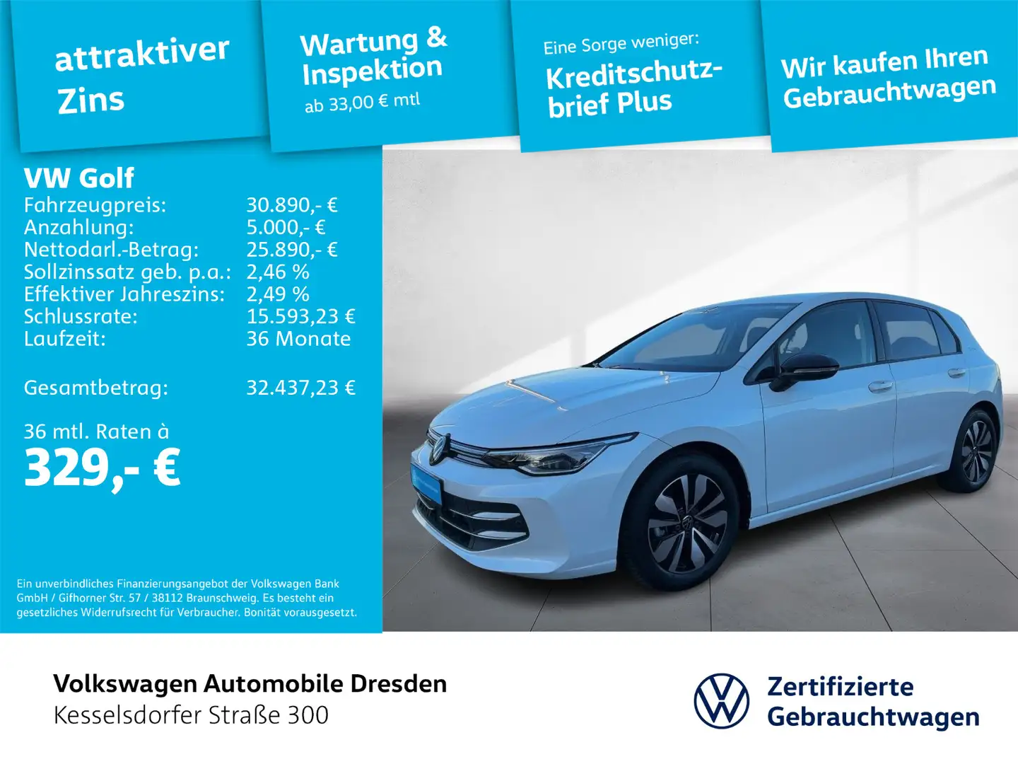 Volkswagen Golf VIII 1.5 TSI DSG Goal Navi Kamera AHZV Weiß - 1