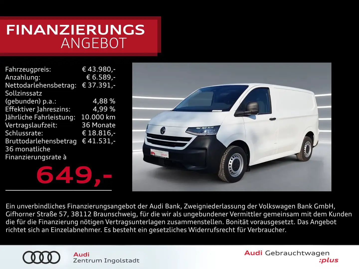 Volkswagen T7 Transporter Kasten 2.0 TDI LED AHK KAM Weiß - 1