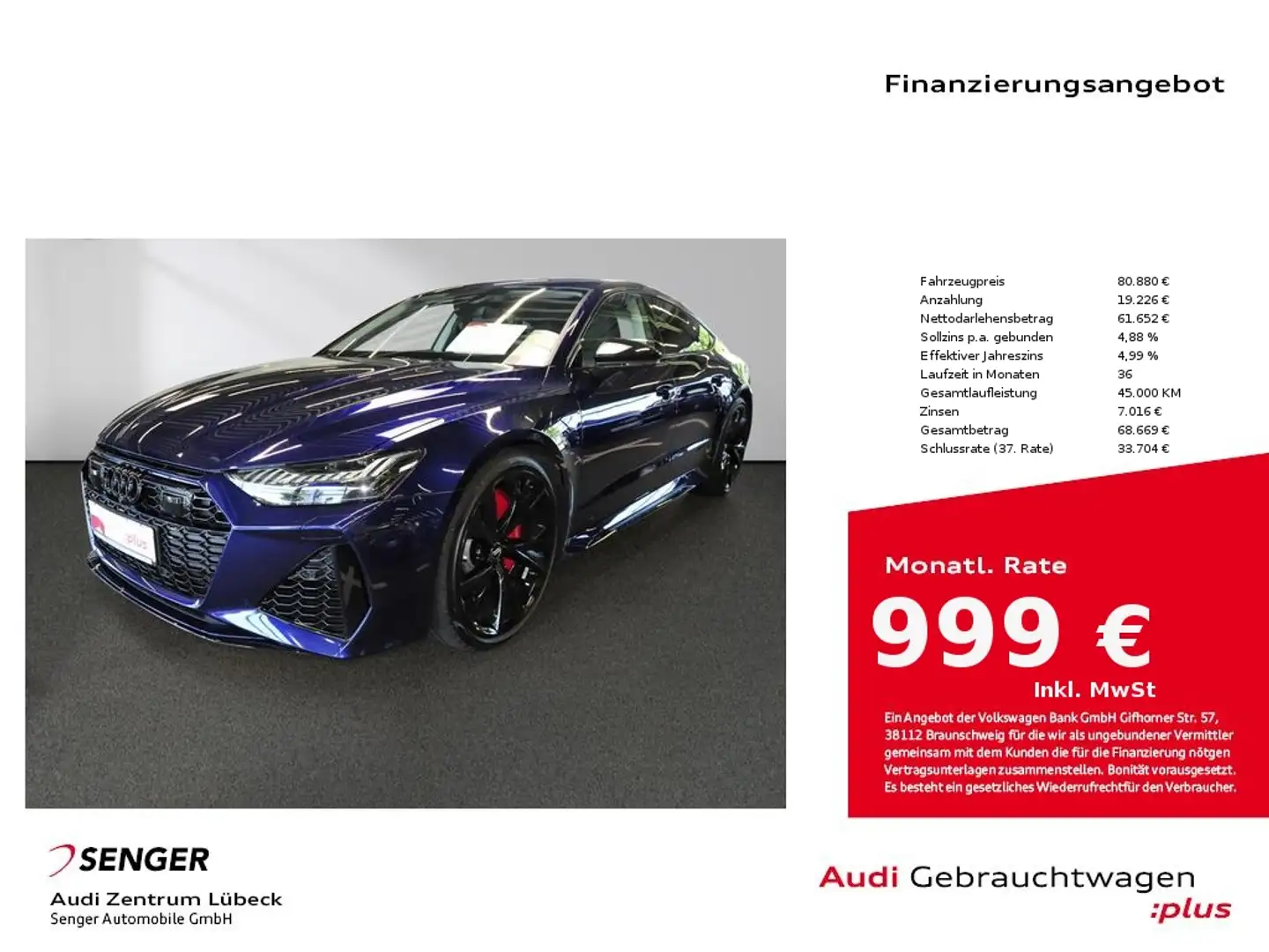 Audi RS7 Sportback HD-Matrix Luft Standhz B&O 280km/h Bleu - 1