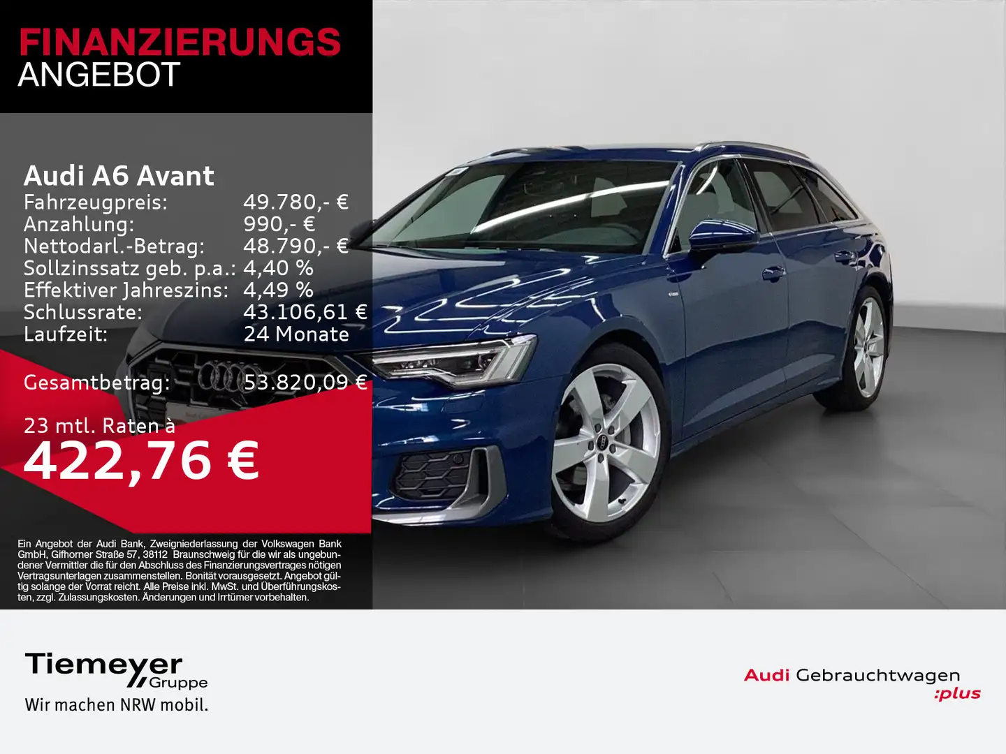 Audi A6 40 TDI Q 2x S LINE LM20 AHK NAVI+ SITZH Blau - 1