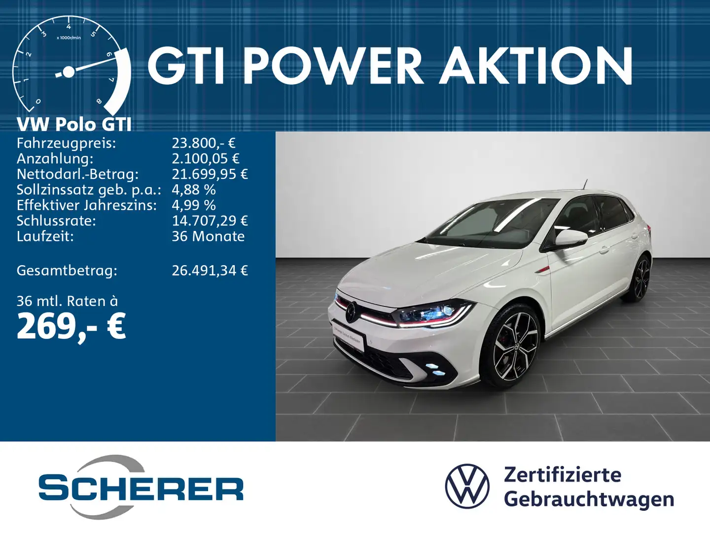 Volkswagen Polo GTI 2.0 TSI DSG, APP, Sitzh., IQLight, Beat Weiß - 1