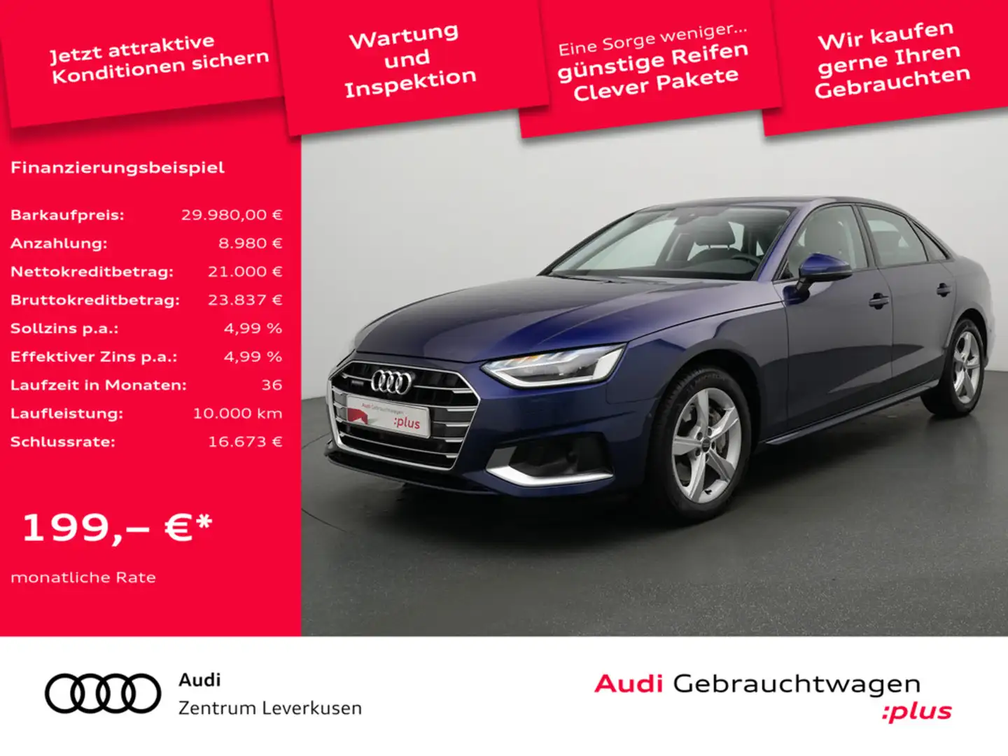 Audi A4 quattro PANO MATRIX LEDER NAVI KAM 360° AC Blau - 1