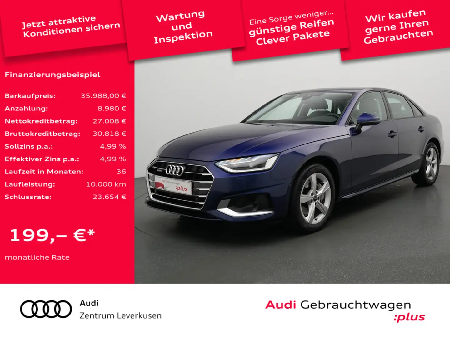Audi A4 quattro PANO MATRIX LEDER NAVI KAM 360° AC Blau - 1